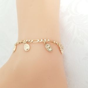 Guadalupe/Mary Charms Women's Bracelet. 14K Gold Plated. New